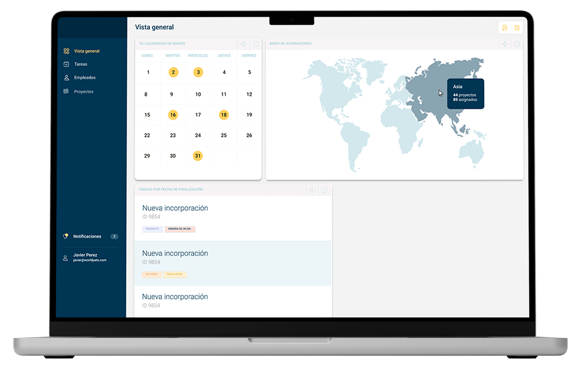 Captura de pantalla de WP International - Gestión de visados